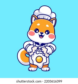 Küchenchef Shiba Inu Hund Crack Eierkartoon Vektorsymbol Illustration. Tierisches Lebensmittelsymbol Konzept isolierter Premium-Vektorgrafik. Flachbildkartonstil