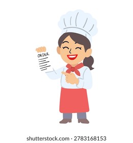 Cute chef showing cooking recipe