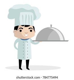 cute chef with silver plate