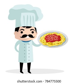 cute chef with spaghetti plate