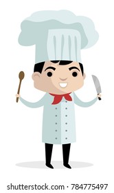 cute chef with spoon and knife