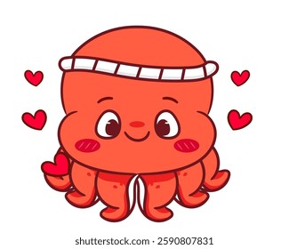 Cute Chef squid cartoon character. Adorable kawaii animals concept design. Mascot Restaurant Logo vector illustration.