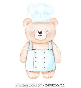 Cute Chef Teddy Bear in Watercolor Style