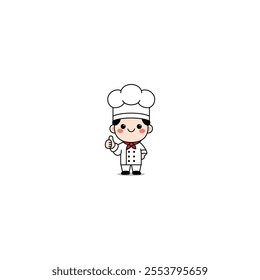 Cute chef thumb up cartoon, vector illustration