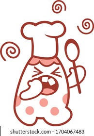 Chef con dolor de dientes y caricatura de sombrero, personaje de mascota kawaii estilo ilustración vectorial. Concept fondo aislado en blanco, adecuado para web, imprimible, página, volante, adhesivo, tarjeta, productos