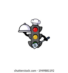 Cute Chef Traffic Light Cartoon Character Vector Illustration Design. Outline, Cute, Funny Style. Recomended For Children Book, Cover Book, And Other.
