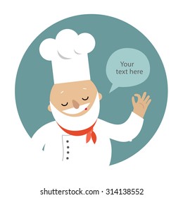 Cute chef in uniform with space for text. Flat icon