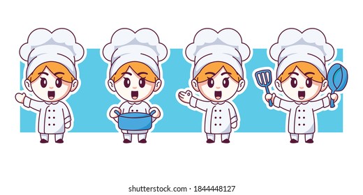 Cute Chef Vector Cartoon Character Illustration Set