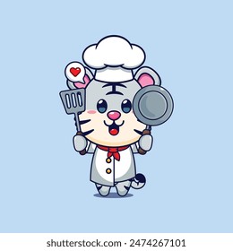 Cute chef white tiger cartoon vector illustration. 
Vector cartoon Illustration suitable for poster, brochure, web, mascot, sticker, logo and icon.