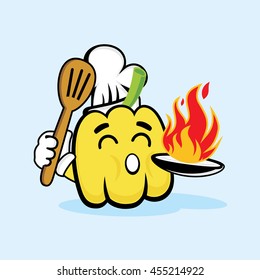 Cute Chef Yellow Paprika With Hot Fire