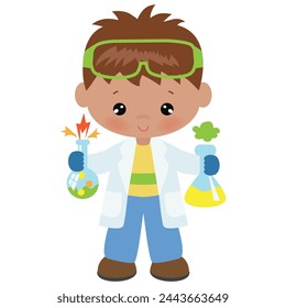 Nette Chemiker Junge Vektor Cartoon Illustration