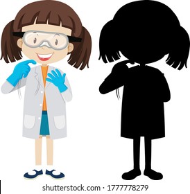 Cute chemist girl with its silhouette illustration
