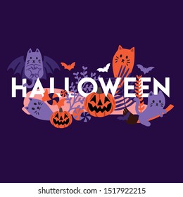 Cute and cherrful design for poster, card, and header with Halloween theme