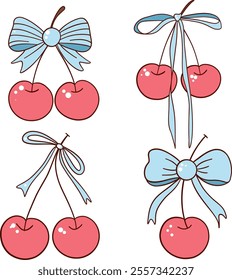 Cute Cherries with Blue Bows
