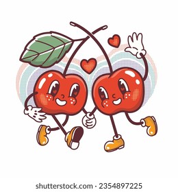 Cute cherries characters, vector hand drawin illustration