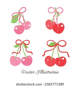 Cute Cherries Flat Design Vector Illustration