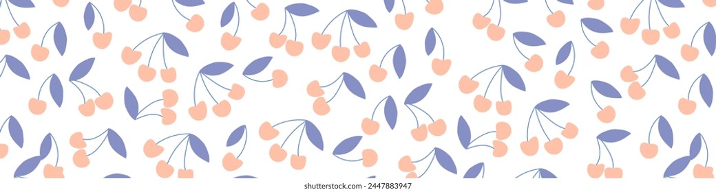 Cerezas lindas con ilustración de patrón de hojas sobre fondo blanco. Cereza para el diseño. Afiches de menú. Vector EPS 10
