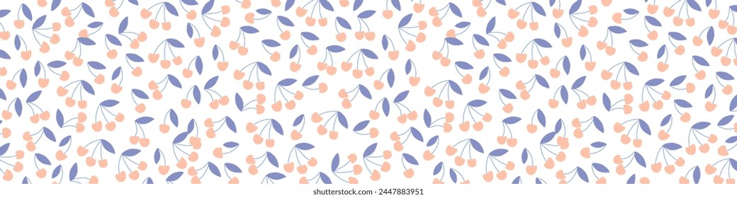 Niedliche Kirschen mit Blättermuster Illustration auf weißem Hintergrund. Kirsche für Design. Menüposter. Vektorgrafik EPS 10