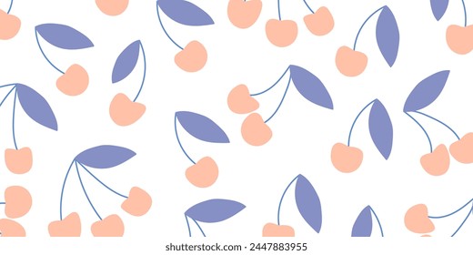 Niedliche Kirschen mit Blättermuster Illustration auf weißem Hintergrund. Kirsche für Design. Menüposter. Vektorgrafik EPS 10