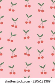 Cute Cherries Summer Background in Cheerful Colors. Hand Drawn Seamless Vector Pattern. Isolated Elements. Great for Textile, Fabric Prints, Wrapping Paper.