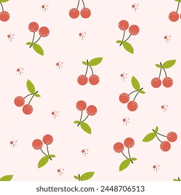 Cute cherries,red berries seamless pattern. Template for textile, wallpaper, packaging, cover, web, card, box, print, banner, ceramics