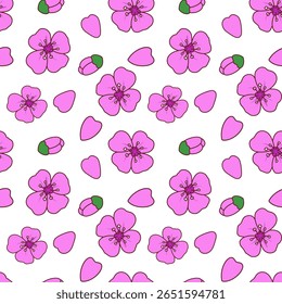 Flor de flor de cereja bonito padrão sem costura no fundo branco