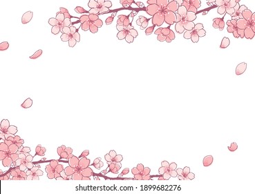 Cute cherry blossoms of handwriting style.vector frame.Comic.