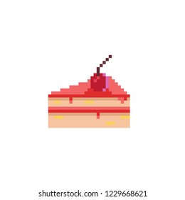 Cute cherry cake. Pixel art style.