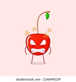 cute cherry cartoon character with angry expression and eyes bulging. red and green. suitable for logos, icons, symbols or mascots