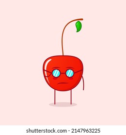 caricatura de cerezo lindo con expresión fresca y anteojos. verde y rojo. adecuado para emoticono, logotipo, mascota o etiqueta adhesiva
