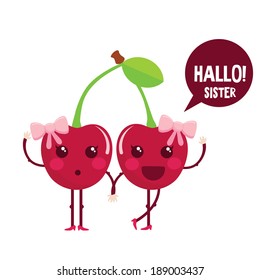 Cute Cherry Cartoon Characters. Cute Berry With Eyes And Accessories. Vector Illustration.