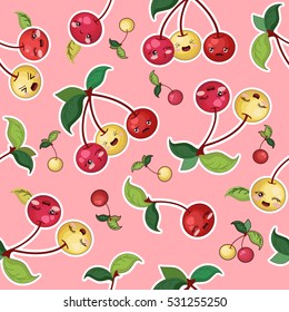 Cute cherry cartoon characters seamless pattern