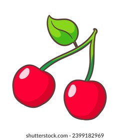 Caricatura de cerezo. Diseño de iconos de concepto de fruta dibujado a mano. Fondo blanco aislado. Ilustración vectorial plana.