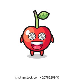 cute cherry character with hypnotized eyes , cute style design for t shirt, sticker, logo element