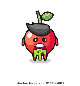 el bonito personaje de cereza con puke , diseño de estilo lindo para camiseta, pegatina, elemento logo