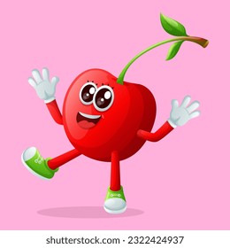 Cute cherry character smiling with a happy expression. Perfect for kids, merchandise and sticker
