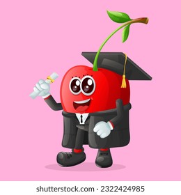 Cute Kirschcharakter mit einem Graduierungsdeckel und Diplom. Perfekt für Kinder
