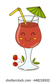 Cute cherry cocktail isolated on white