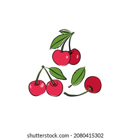 Cerezo lindo al estilo doodle. Cereza dibujada a mano. Ilustración del vector
