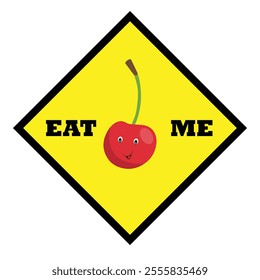 Cute cherry with eyes and mouth and the message eat me