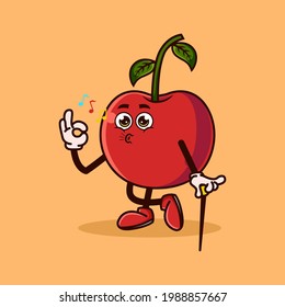 Cute Cherry fruit character okay gesture and whistle. Fruit character icon concept isolated. flat cartoon style Premium Vector