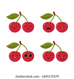 Cute cherry fruit character set Illustration Design Template Vector