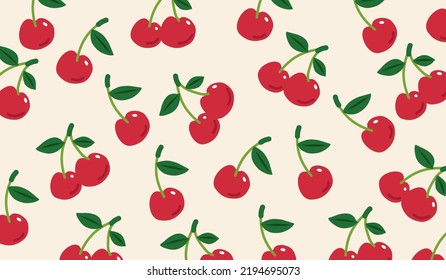 Cute cherry fruits pattern background vector design