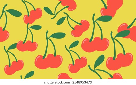 Cute cherry fruits pattern background vector design