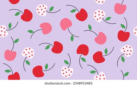 Design de vetor de fundo de padrão de frutas de cereja bonito