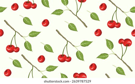 Cute cherry fruits pattern background vector design