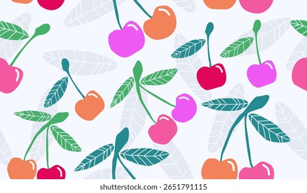 Cute cherry fruits pattern background vector design