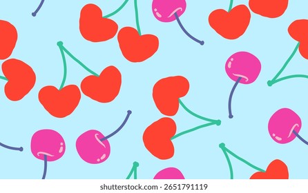 Cute cherry fruits pattern background vector design