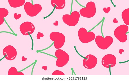 Cute cherry fruits pattern background vector design