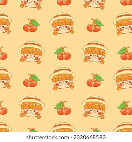 Cute cherry girl seamless pattern wallpaper